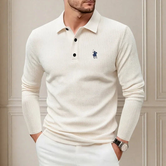 High end fashion polo shirt embroidered long sleeved men's clothing autumn new comfortable and breathable casual brand T-shirt