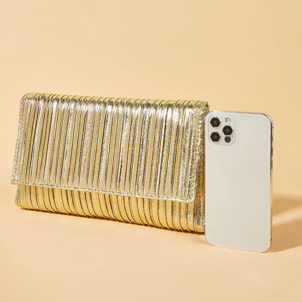 Luxury Envelope Banquet Bags Shiny Metallic PU Evening Clutch Bags High-end Flap Chain Shoulder Bag Women's Wedding Party Purses