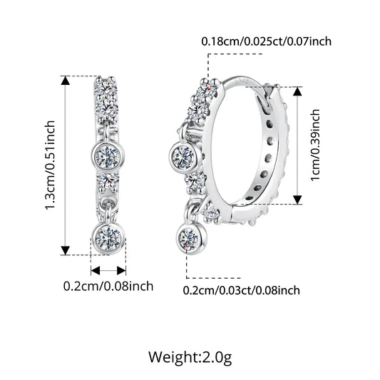 Elegant Moissanite Hoop Earrings for Women Minimalist 925 Sterling Silver D Color Round Cut Lab Diamond Earrings