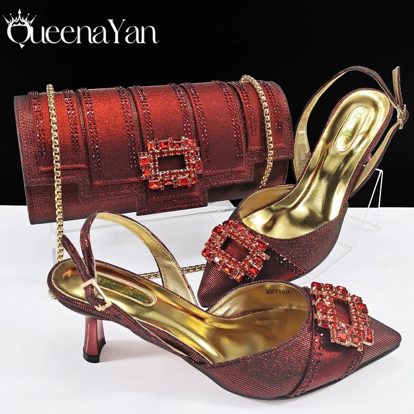 Spot Goods!Festive Elegance: Queena Yan High Quality Women's Pumps Fashion Design For African Wedding Party Ladies Shoes