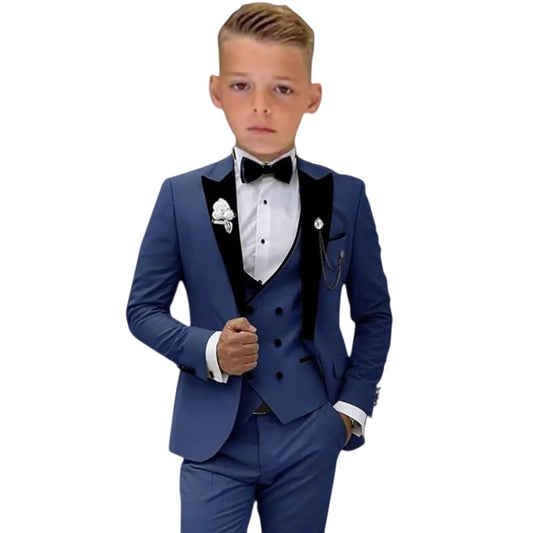 Sage Green Boys 3Pcs Suit Velvet Lapel Jacket Vest Pants Toddler Page Boy Outfit 3T-14T Wedding Birthday Graduation Costume