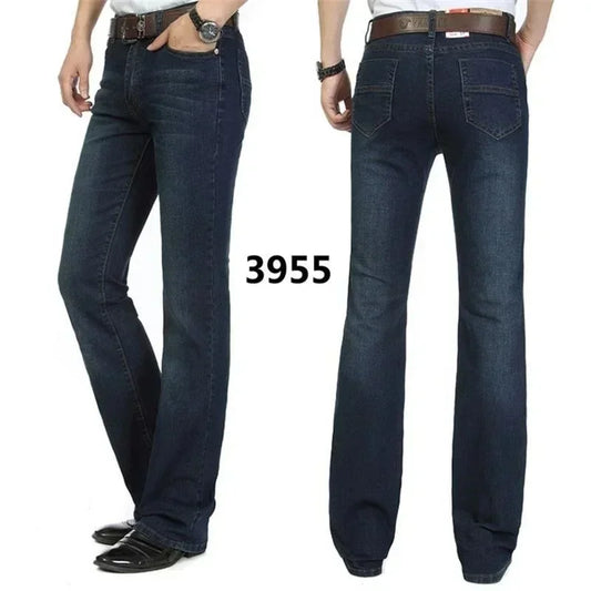 Male Bell Bottom Denim Trousers Slim Black Boot Cut Jeans Men's Clothing Casual Business Flares Pants
