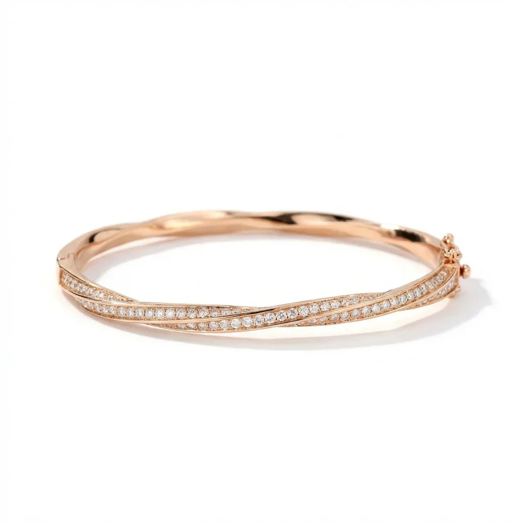 D VVS1 Moissanite Twisted Bangle Bracelet for Women GRA Certified Solid 925 Sterling Silver Plated 18K Wedding Bracelet