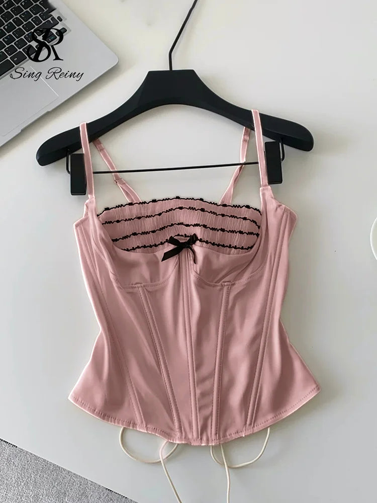 Lace Ruffles Sexy Camisole Female Strap Corset Slim Hot Girl Sensual Party Tank Top Summer 2026 Ins Holiday Mini Tops