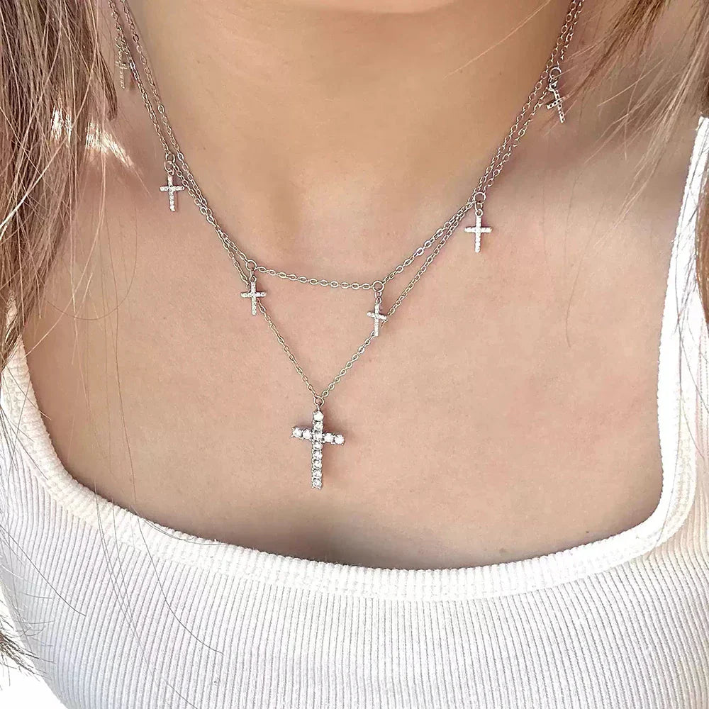 Certified Moissanite Diamond Necklace with Cross Shape Pendant S925 Silver Plated 18k Stacking Neck Chain for Women Fine Jewelry