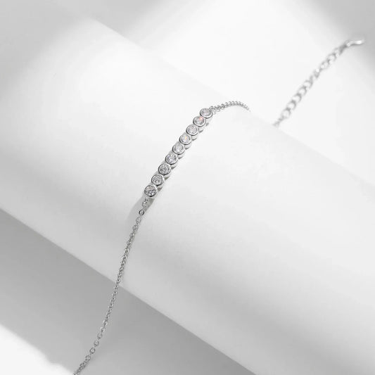 Bracelet simple en argent sterling 925 avec moissanite couleur D, chaîne maillons ronds, bijoux en diamant de laboratoire pour femmes, cadeau de mariage de luxe