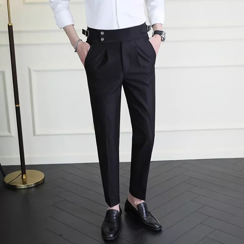 Italian Style Neapolitan High-waisted Suit Pants High Quality Fashion Men's Slim Fit Business Office Social Wedding Trousers