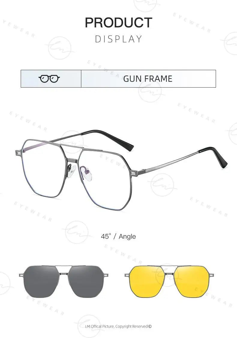 Top Brand Design Sunglasses Men Polarized 3 In 1 Magnetic Clip On Glasses Women Hexagon Night Vision Anti-Blue Light Eyeglass