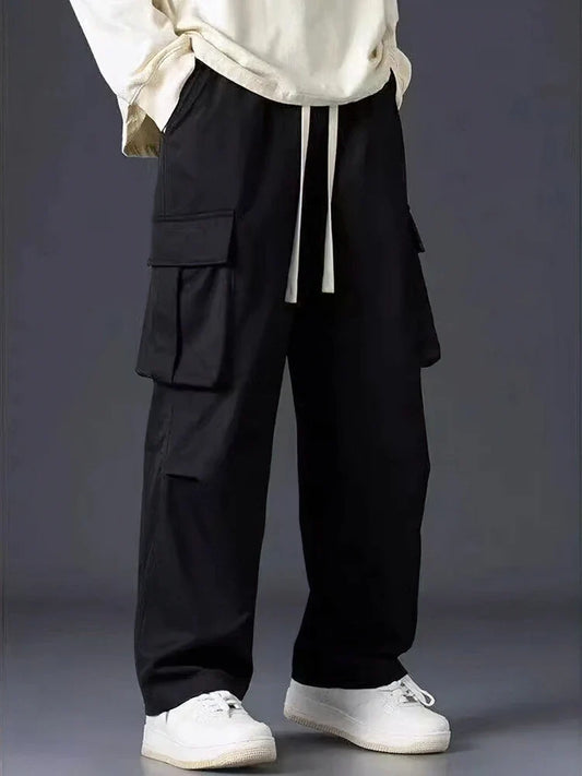 Straight Black Casual Cargo Pants Men Jogger Chino Pants Outdoor Korean Streetwear Baggy Parachute Trousers Wide leg