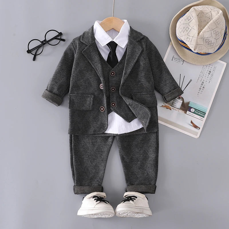 New Autumn Baby Boys Clothes Suit Children Coat Vest Shirt Pants 4Pcs/Set Kids Clothing Infant Outfits Toddler Casual Tracksuits