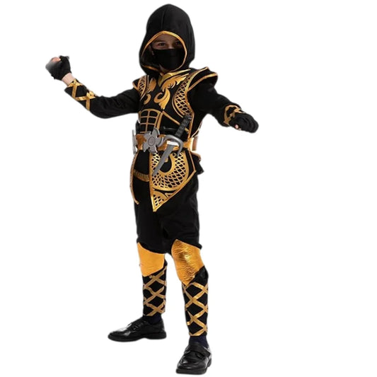 Ninja Halloween Costume for Boys Girls Superhero Outfit with Accessories Red Golden Ninja Carnival Party Cosplay Clothes