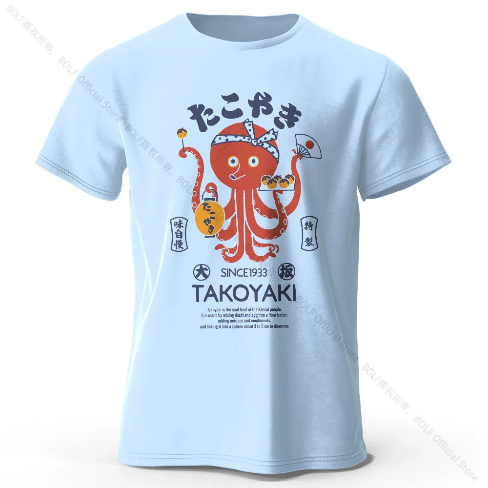 Japanese Octopus Chef Printed 100% Cotton T-Shirt, Soft & Breathable Round Neck Short Sleeve Tee, Unisex Fun & Cultural Style