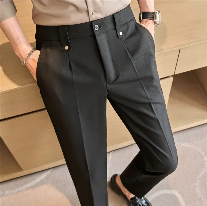 Mens Suit Pants 2026 Spring New British Style Elastic Waist Solid Casual Formal Dress Pants Slim Fit Trousers for Men Clothing