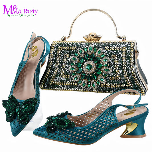 2025 High Quality Winter New Arrivals Specials Design Italian Shoes and Bag Set in Wine Color Low Heels Comfortable For Wedding