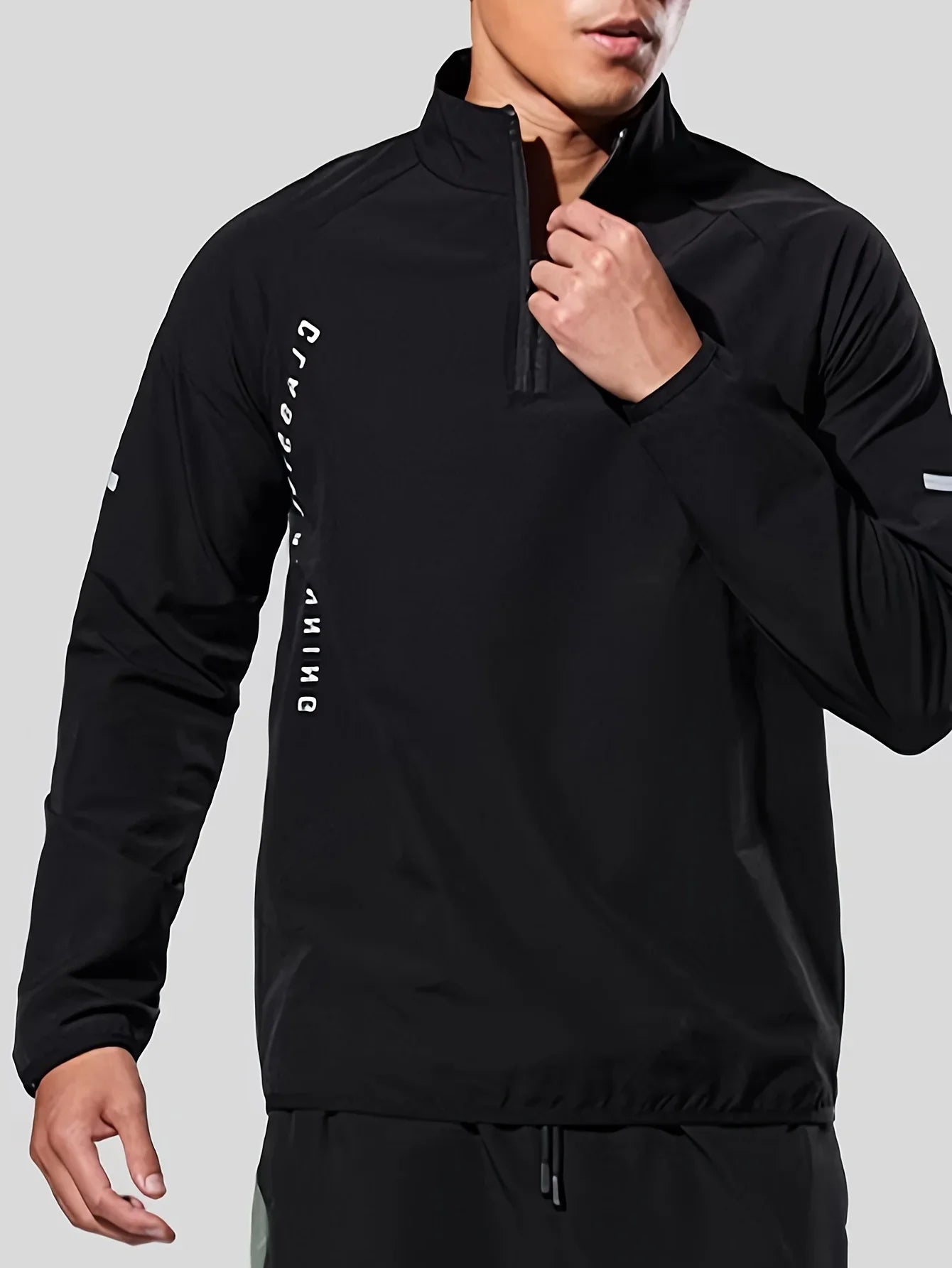 Men's sports long sleeved half zip top, quick drying running T-shirt, sports training jacket, breathable elastic fabric, mo