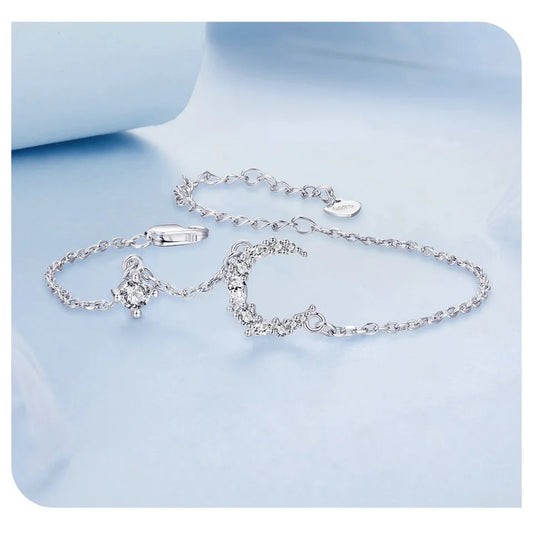 Bracelet lune en argent sterling 925, bracelet chaîne maille délicate plaqué or blanc personnalisé clair de lune pour femme BSB174