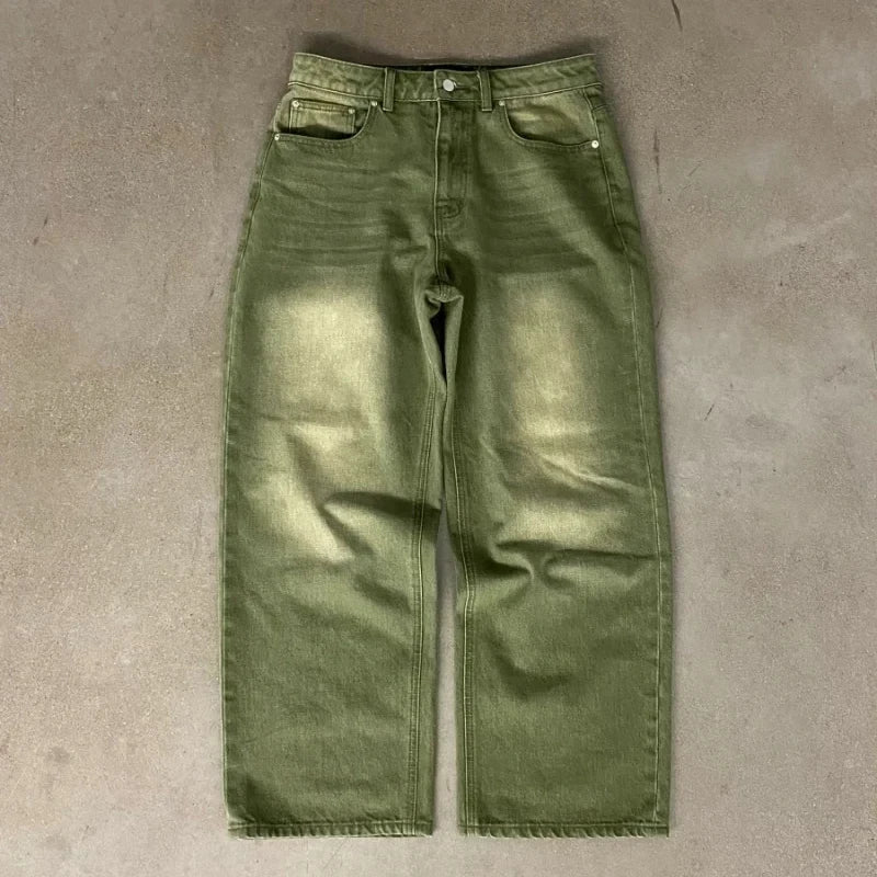 Y2K European and American men's fashion distressed casual pants hip-hop goth jeans straight pants men's clothing
