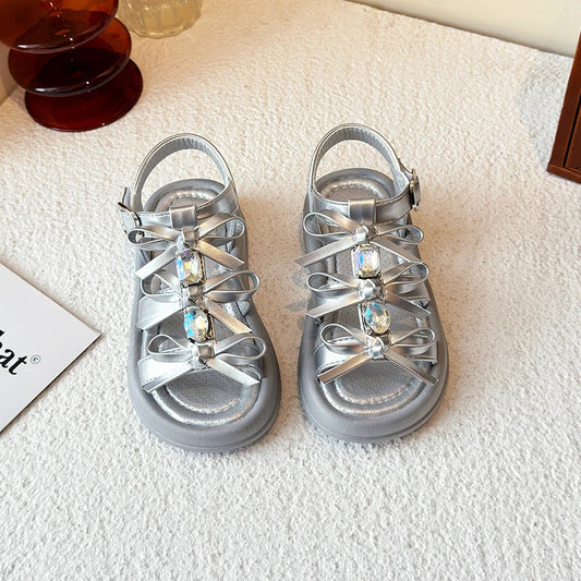 Girl Sandals Summer New Kids Fashion Hollow-out Causal Shoes Princess Versatile Sweet Bowknot Children Open-toe Beach Sandals