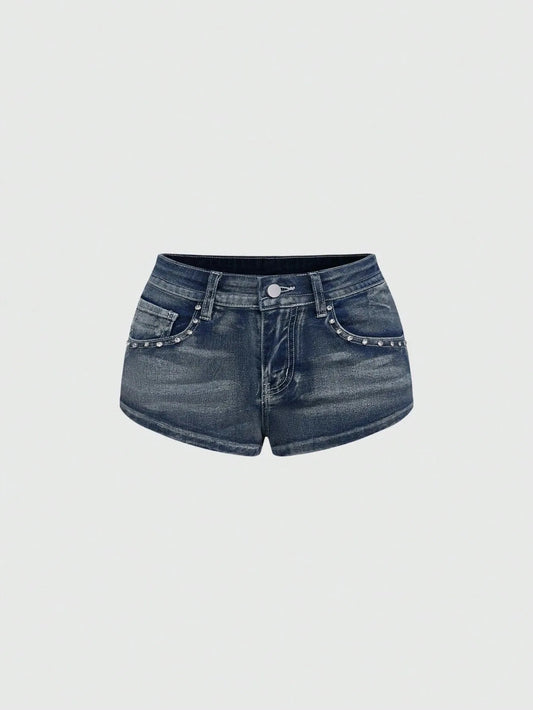 Low Rise Distressed Denim Shorts Female Jeans Womens Jeans Shorts Vintage Y2K Punk Style Embroidered Hot Pants