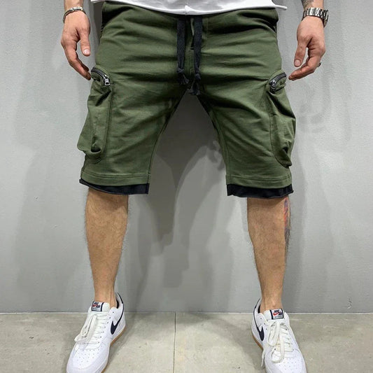 Mens Summer Cargo Shorts Cotton Workout Fitness Shorts Breathable Jogger Training Gyms Bodybuilding Multi Pocket Yellow Shorts