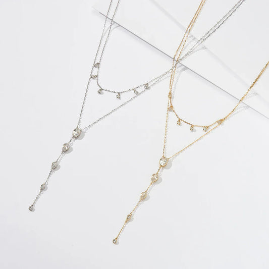 Real 925 Sterling Silver Necklace with CZ Classic Waterdrop Choker Chain Fashion Colar for Women Fine Jewelry BQN16