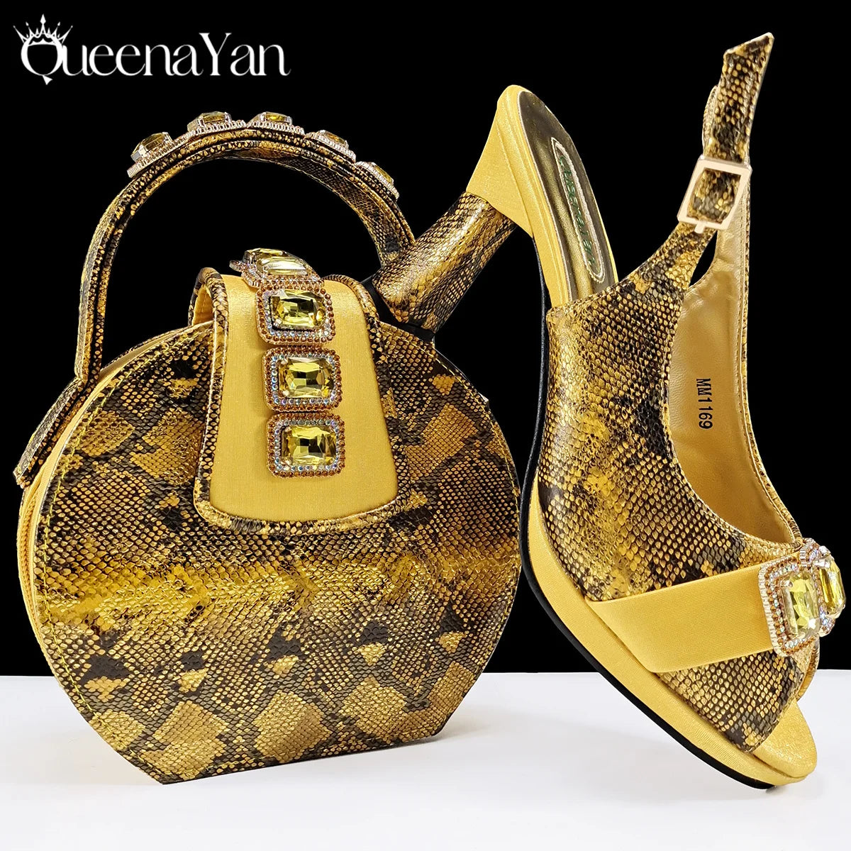 2025 Elegant Green Peep-Toe Women Heel Pumps for Italian Matching Party Shoes and Bags Set for Parties with Diamond Accents