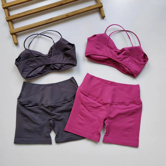Women's Shockproof Two-Piece Yoga Set - Built-in Pads Racerback Tank, High-Waist Peach Butt Lift Shorts for Gym