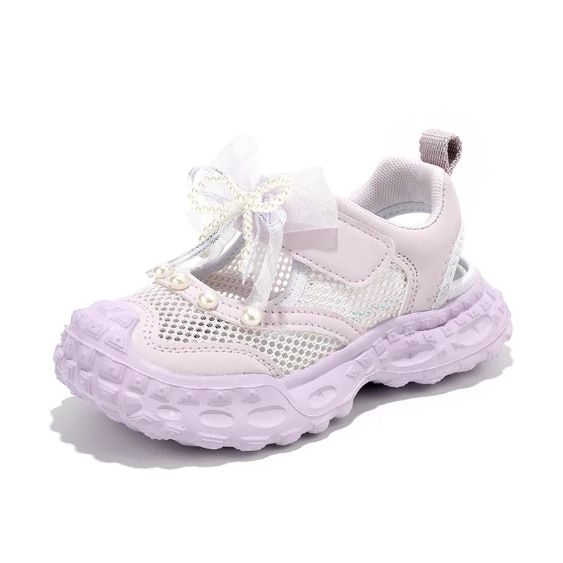 Summer Children School Running Sandals Sweet Breathable Girls Mesh Sports Sandals Non-slip Fashion Kids Princess Cut-outs Shoes