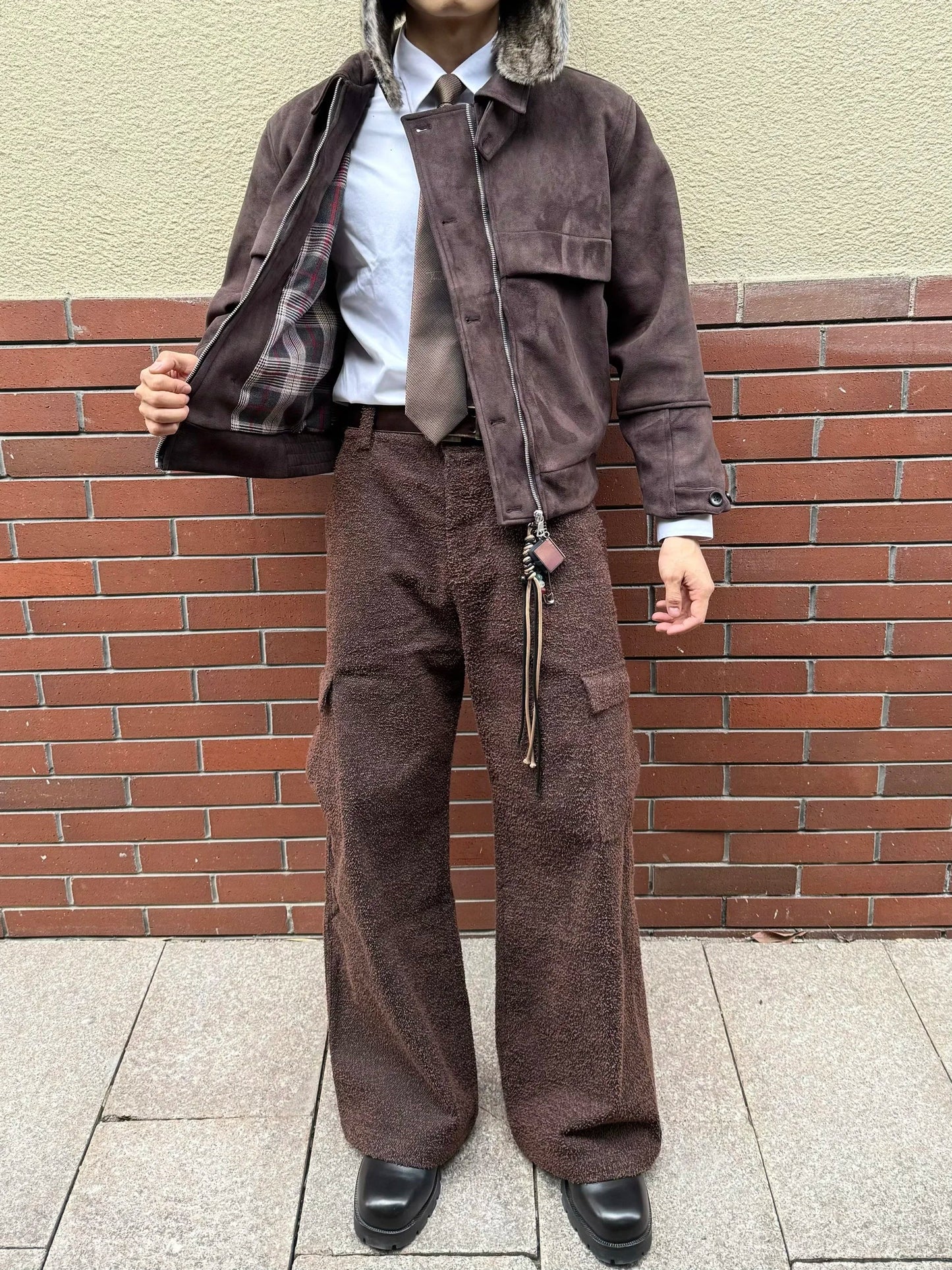Spring Autumn Cool Short Soft Brown Faux Suede Leather Jacket Men Turn-down Collar Zipper Luxury Designer Clothes
