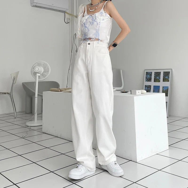 Kaqi White Jeans Women Wide Leg Pants Mom Femme Y2K Jeans Bermuda Woman Trousers Clothing Pantalones Spodnie Damskie