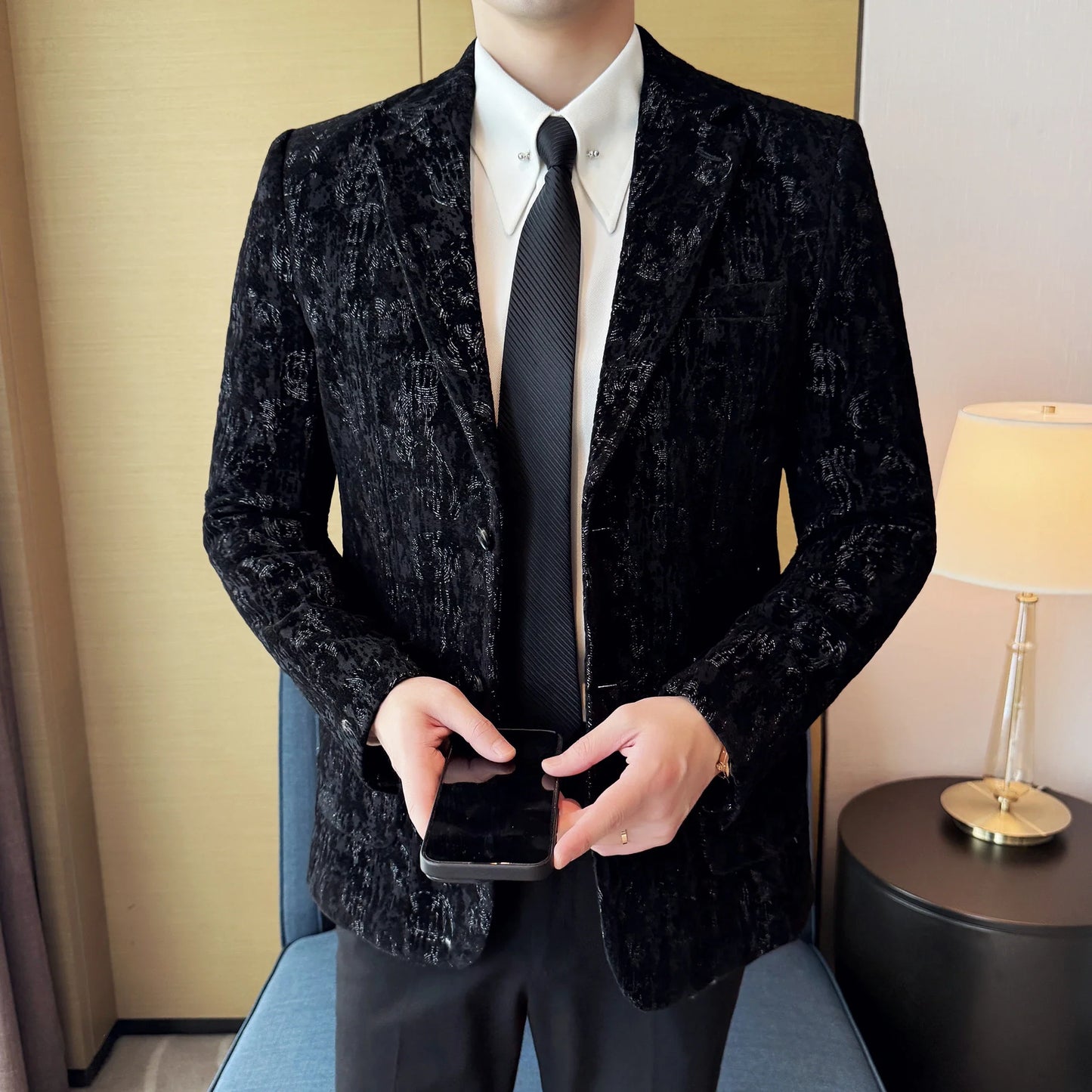 High Quality Plush Jacquard fashion Suit Jacket Korean Version Slim Fit Business Retro Casual Social Wedding Suit Blazer 5XL-M