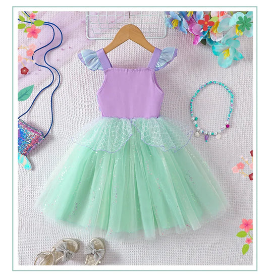 2025 Little Girls Mermaid Dress Ariel Party Clothing Casual Princess Birthday Outfit Wear Summer Elegant Gown
