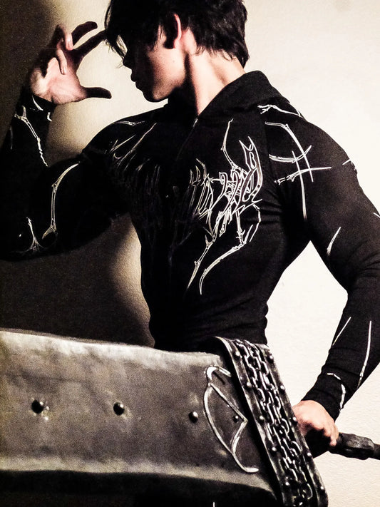 2026 Spring Summer New Men's Black Hooded Sports Compression Long Sleeve Shadow Style Street Subcultural Style