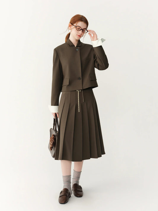 2026 Fall Women's Korean-Inspired Petite Cropped Camel Acetate Lyocell Blend Blazer - Chic Office Commute Outerwear