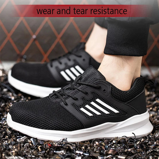 Fashion Safety Shoes Men Steel Toe Sneakers Puncture Proof Breathable Work Boots Man Comfy Work Shoes Slip and Oil Resistant