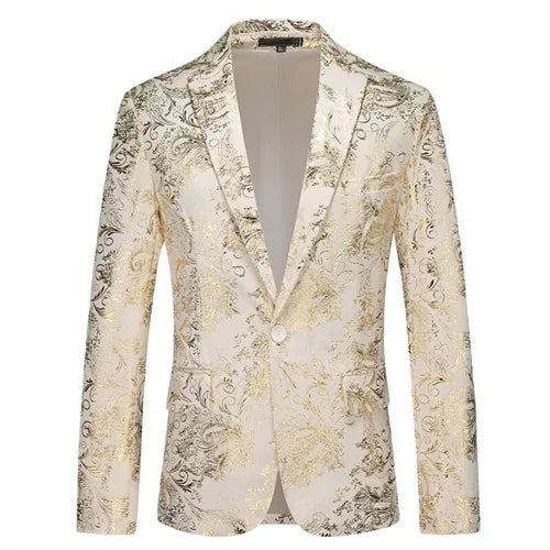 New Men Luxury Velvet Suit Foil Stamped Printed Jacket , Fashion Male Business Social Wedding Prom Party Dress Slim Fit Blazers
