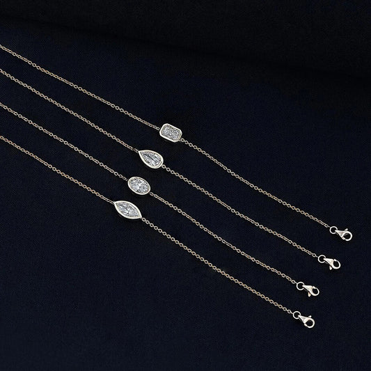 Bracelet en Moissanite Solitaire de 0,5 Carat Sertie Clos pour Femme, en Argent 925, Chaîne de Main avec Diamant Taille Marquise/Poire/Ovale/Radiant