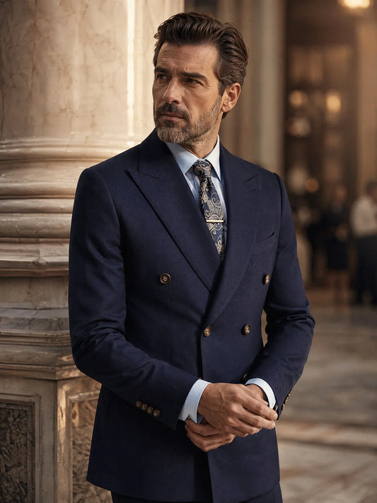 Dark Blue High Quality Luxury Men's Suit 2 Piece Set Wedding Groom Suit for Men Stylish Business Office Suit