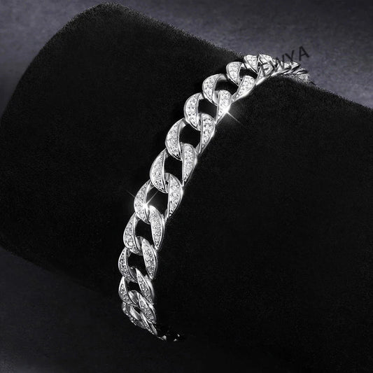 Bracelet chaîne cubaine en Moissanite couleur D de 1,2 mm pour hommes et femmes, en argent S925, test de diamant réussi, maillons de 8 mm de large, cadeau