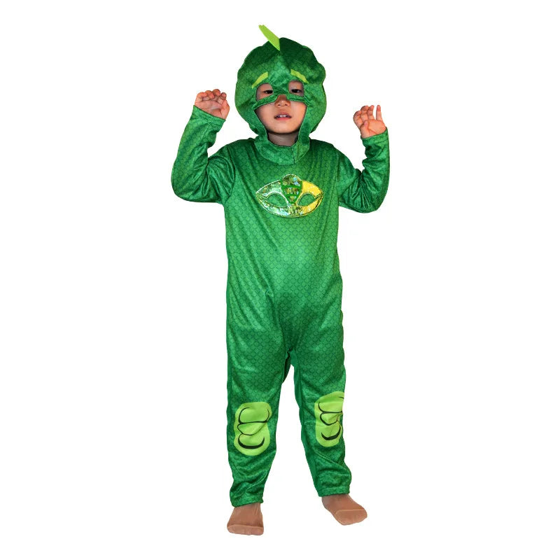 Blue Red Green Jumpsuits Cartoon Pj Cosplay Costume with Mask Night Hero Halloween Birthday Party Dress Sets Christmas Costumes