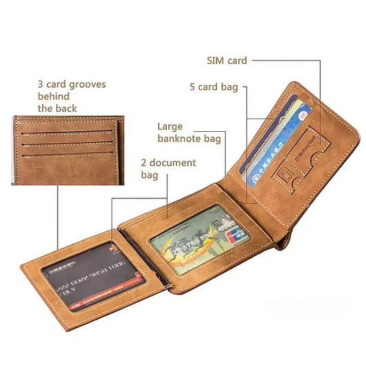 Portefeuille Homme Cuir Porte-billets Mince Rétro Cuir de vachette Porte-cartes/ID Inserts Porte-monnaie Luxe Affaires Portefeuille Pliable