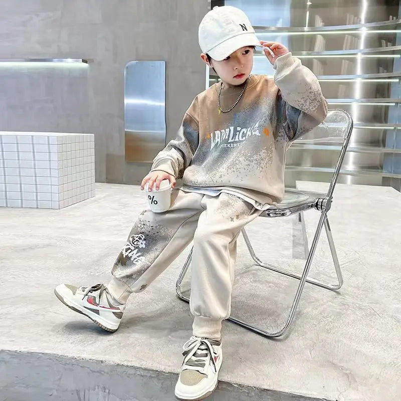 Print Sweatshirt Set Children's Clothing From 8 To 12 Years Korean 2025 Sets Kids Boy Clothes Winter Top Bottom Boys Autumn Suit