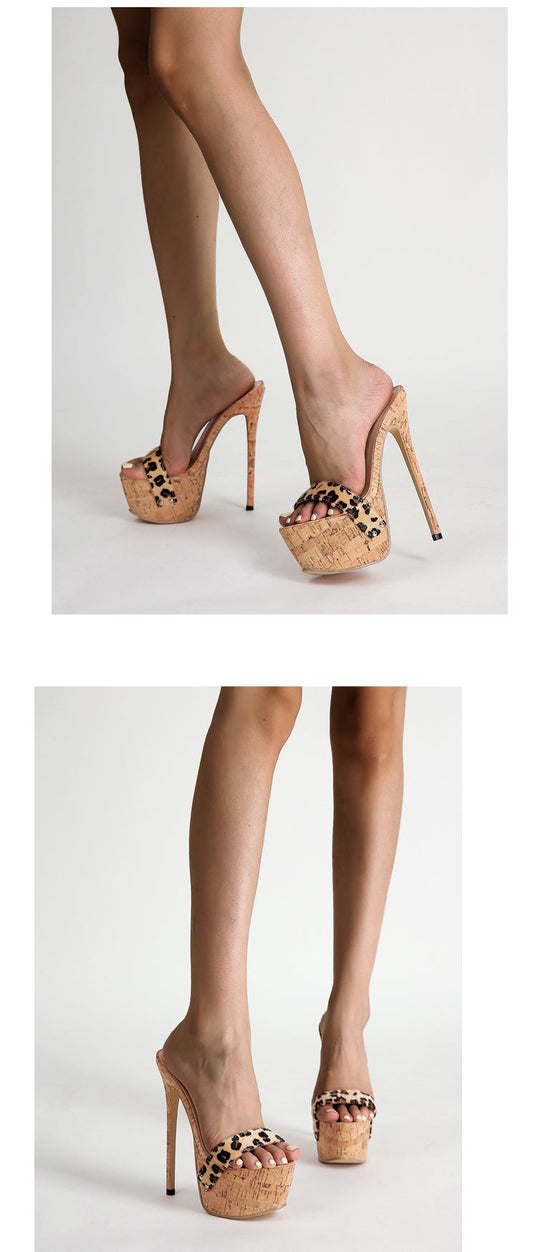 Leopard Platform Sandals High Heels 2025 Summer Slippers Mules Ladies Fashion Peep Toe Slip On Club Shoes Sliders