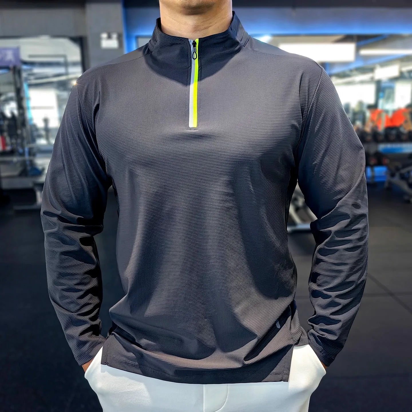 Stand-up Collar Sports Long-sleeved Men Autumn Outdoor Running Gym Fitness Training Clothes Elastic Quick-drying Breathable Top