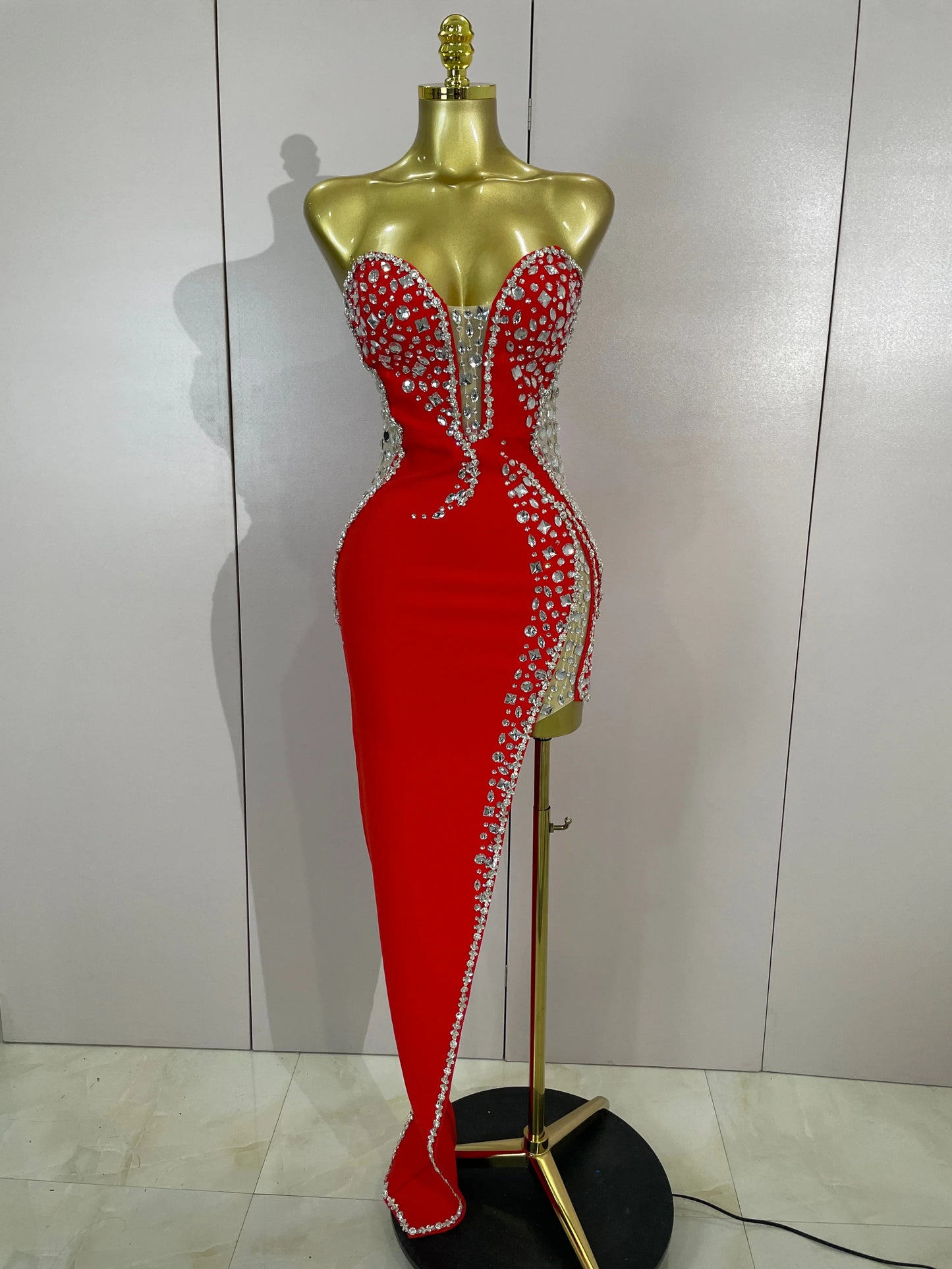Newest High Quality Sexy Strapless Shinning Rhinestones Bodycon Bandage Long Dress Women Fashion Celebrate Evening Party Vestido
