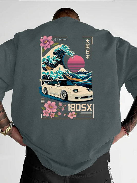 Men's Short-sleeved Japanese Ukiyo-e JDM Car Culture Trend-print T-shirt Casual Street Wear Versatile Across Various Occasions