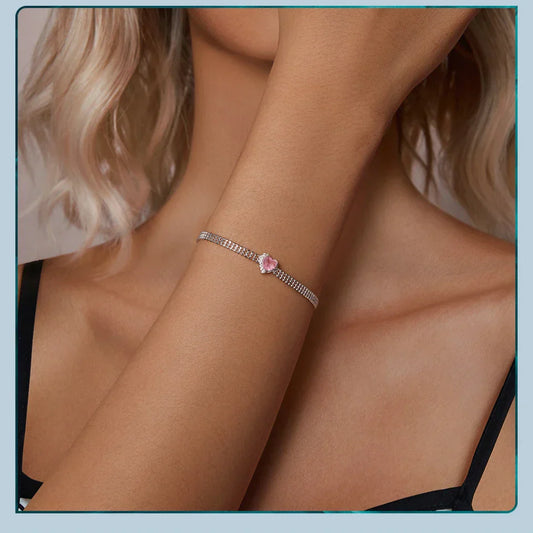 Bracelets Cœur d'Amour pour Femmes Filles en Argent Sterling 925 avec ZC, Bracelet à Maillons Charm Plaqué Or Blanc Bijoux