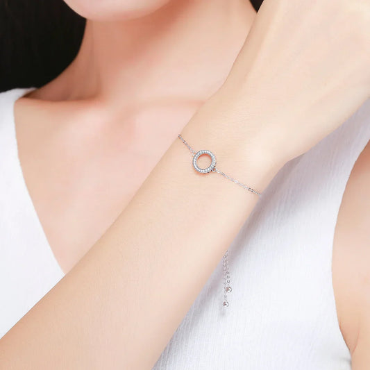 Bracelet Cercle Creux Classique Zircon en Argent Sterling 925, Chaîne Cœur pour Femme, Bijoux Fins Vintage SCB030