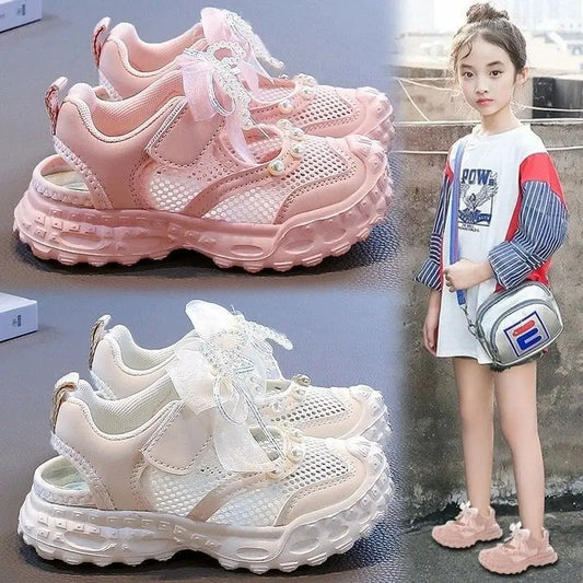 Girls' princess sandals summer 2026 new children's Baotou foreign pearl single mesh shoes for children mesh sneakers