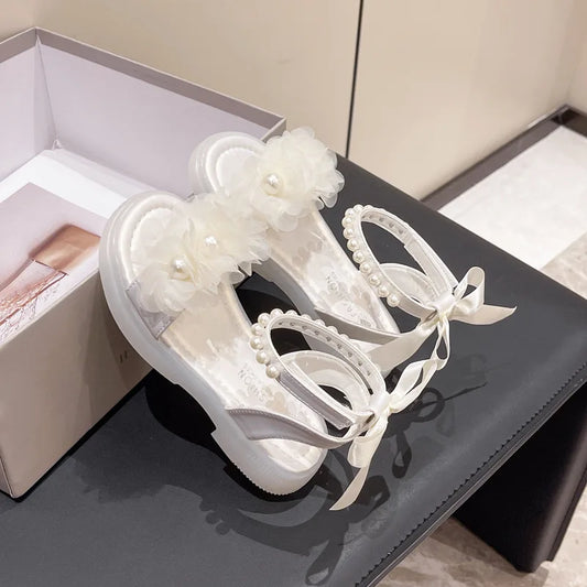 Girls Summer Sandals Soft Bottom Toe-Open Cute Princess Shoes Middle Large Children Little Girls Student Beach Shoes